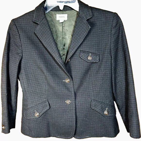 Fossil "50% Vintage 50% Modern" Womens Blazer/Jacket Fully Lined Dark Plaid Sz 0 - Picture 1 of 6